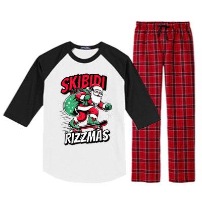 Santa Clause Skating Board Xmas Raglan Sleeve Pajama Set