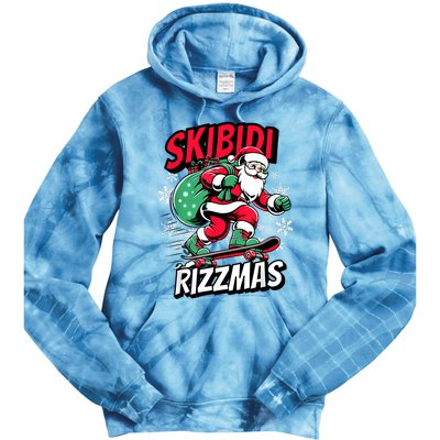 Santa Clause Skating Board Xmas Tie Dye Hoodie