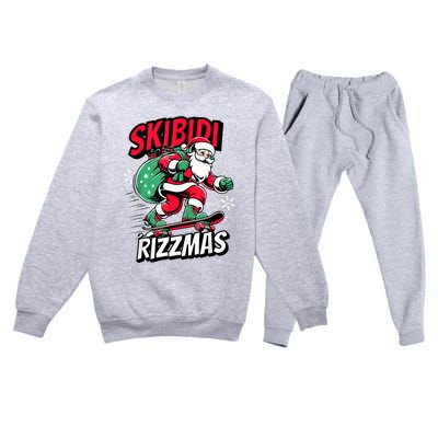 Santa Clause Skating Board Xmas Premium Crewneck Sweatsuit Set