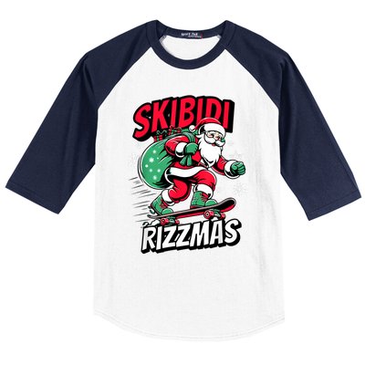 Santa Clause Skating Board Xmas Baseball Sleeve Shirt