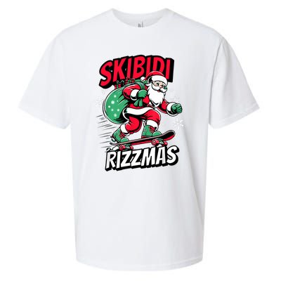 Santa Clause Skating Board Xmas Sueded Cloud Jersey T-Shirt