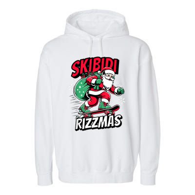 Santa Clause Skating Board Xmas Garment-Dyed Fleece Hoodie