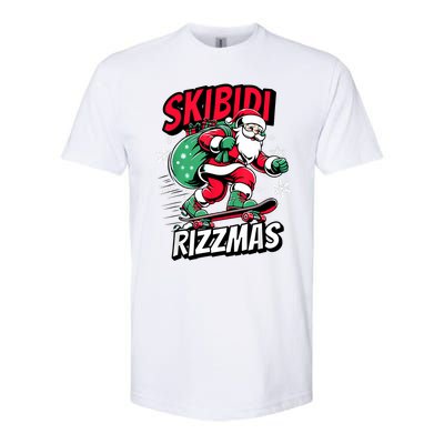 Santa Clause Skating Board Xmas Softstyle CVC T-Shirt