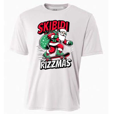 Santa Clause Skating Board Xmas Cooling Performance Crew T-Shirt