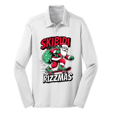 Santa Clause Skating Board Xmas Silk Touch Performance Long Sleeve Polo