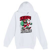 Santa Clause Skating Board Xmas Premium Pullover Hoodie