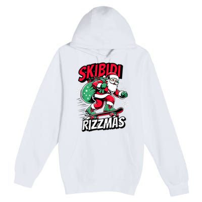 Santa Clause Skating Board Xmas Premium Pullover Hoodie