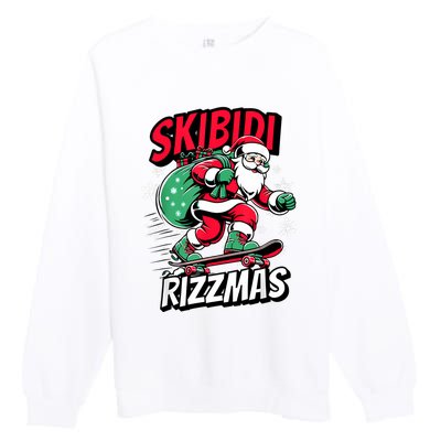 Santa Clause Skating Board Xmas Premium Crewneck Sweatshirt