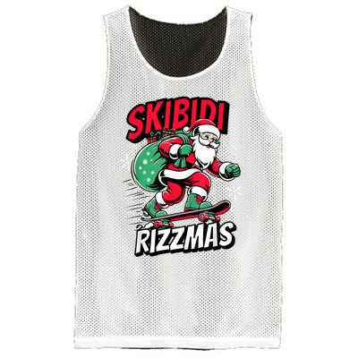 Santa Clause Skating Board Xmas Mesh Reversible Basketball Jersey Tank