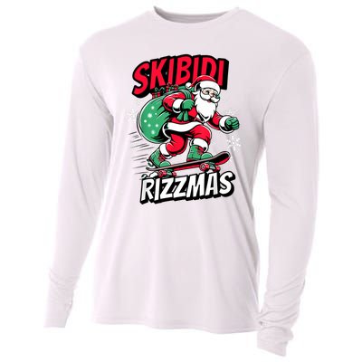 Santa Clause Skating Board Xmas Cooling Performance Long Sleeve Crew