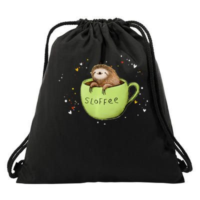 Sloffee Coffee Sloth Funny Sloth Coffee Lover Gift Drawstring Bag