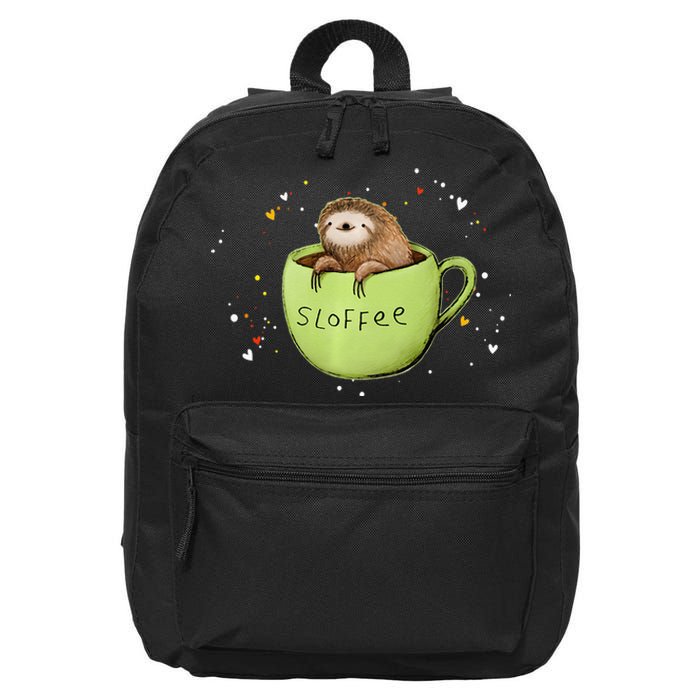 Sloffee Coffee Sloth Funny Sloth Coffee Lover Gift 16 in Basic Backpack