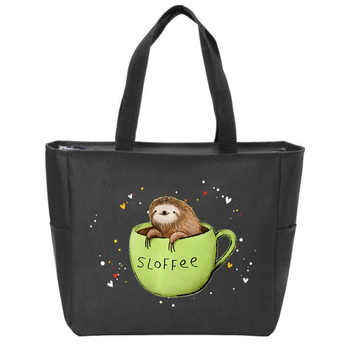 Sloffee Coffee Sloth Funny Sloth Coffee Lover Gift Zip Tote Bag