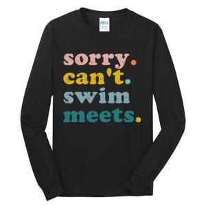 Sorry Can't Swim Meets Funny Retro Swimming Coach Swimmer Tall Long Sleeve T-Shirt