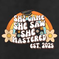 She Came She Saw She Mastered Master's Degree 2025 Graduate 7 Panel Mesh Trucker Snapback Hat