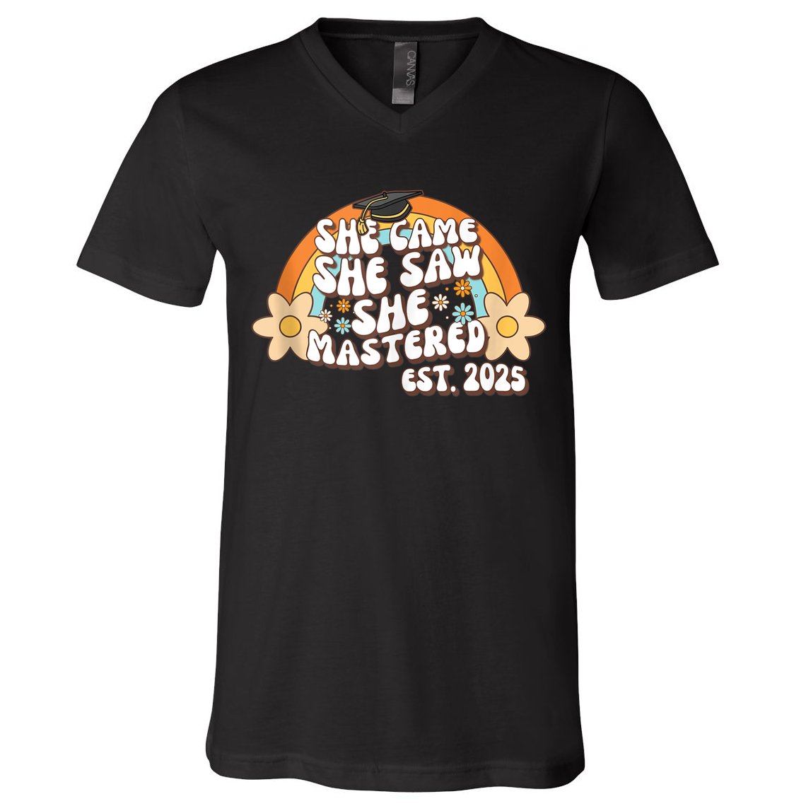 She Came She Saw She Mastered Master's Degree 2025 Graduate V-Neck T-Shirt