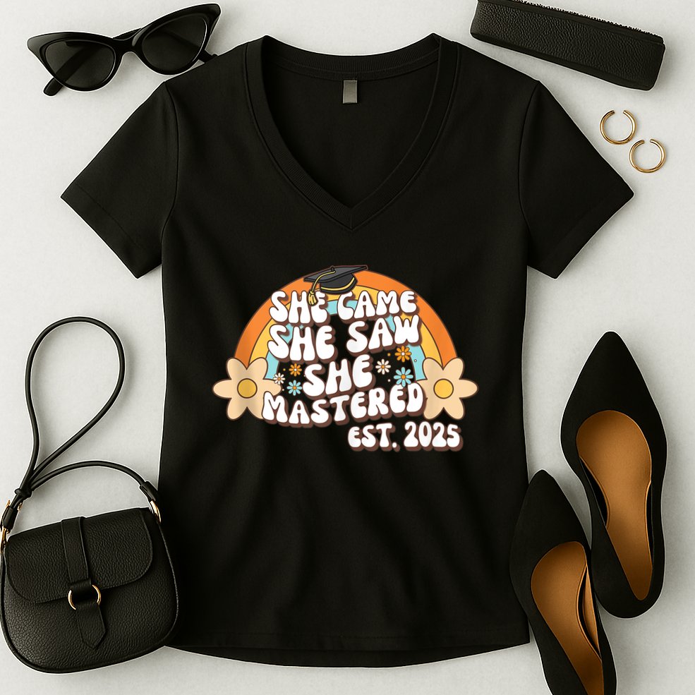 She Came She Saw She Mastered Master's Degree 2025 Graduate Women's V-Neck T-Shirt