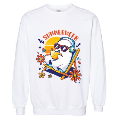Summerween Cute Spooky Summer Ghost Halloween Lover Garment-Dyed Sweatshirt
