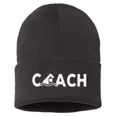 Swim Coach Swimming Coach Swim Teacher Swimmer Retro Sustainable Knit Beanie