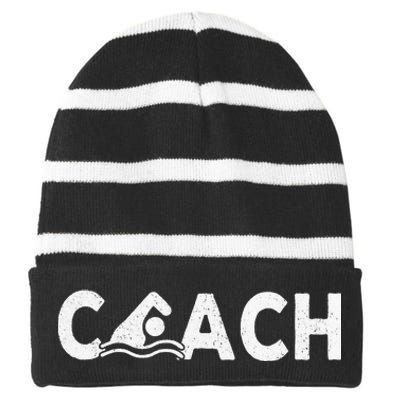 Swim Coach Swimming Coach Swim Teacher Swimmer Retro Striped Beanie with Solid Band