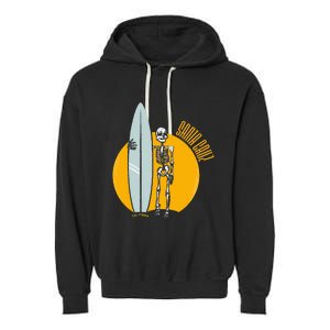 Santa Cruz Surf California Sunset Beach Surfing Skeleton Garment-Dyed Fleece Hoodie