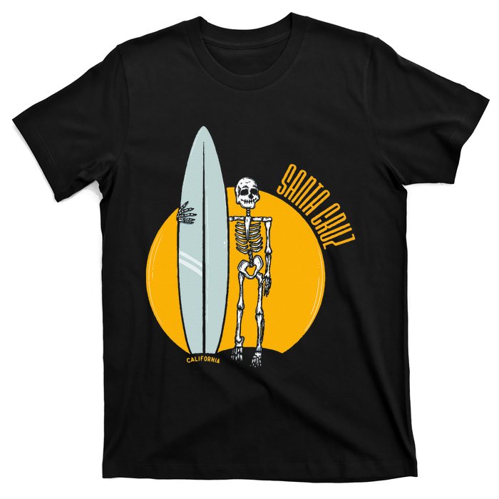 Santa Cruz Surf California Sunset Beach Surfing Skeleton T-Shirt