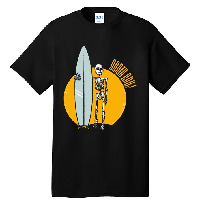 Santa Cruz Surf California Sunset Beach Surfing Skeleton Tall T-Shirt