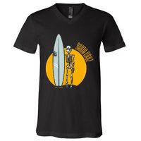 Santa Cruz Surf California Sunset Beach Surfing Skeleton V-Neck T-Shirt