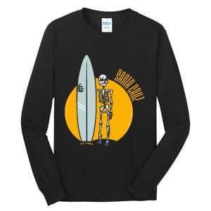 Santa Cruz Surf California Sunset Beach Surfing Skeleton Tall Long Sleeve T-Shirt