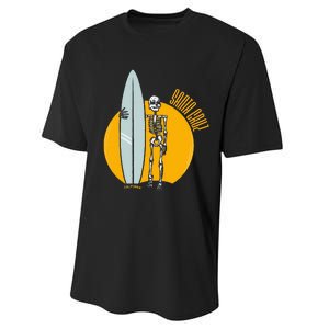 Santa Cruz Surf California Sunset Beach Surfing Skeleton Performance Sprint T-Shirt