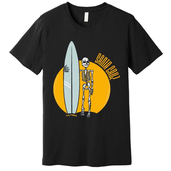 Santa Cruz Surf California Sunset Beach Surfing Skeleton Premium T-Shirt