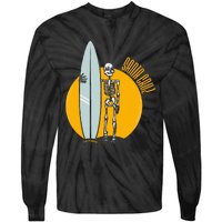 Santa Cruz Surf California Sunset Beach Surfing Skeleton Tie-Dye Long Sleeve Shirt