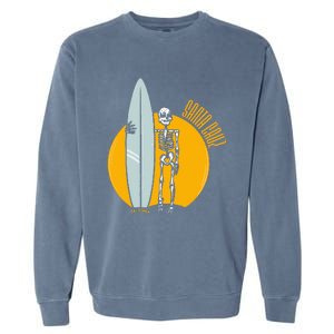 Santa Cruz Surf California Sunset Beach Surfing Skeleton Garment-Dyed Sweatshirt