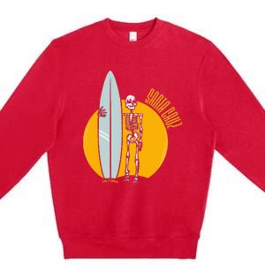 Santa Cruz Surf California Sunset Beach Surfing Skeleton Premium Crewneck Sweatshirt