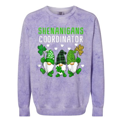 Shenanigans Coordinator St Patricks Day Gnomes Green Proud Colorblast Crewneck Sweatshirt