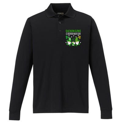 Shenanigans Coordinator St Patricks Day Gnomes Green Proud Performance Long Sleeve Polo