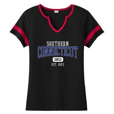 S.O.U.T.H.E.R.N C.O.N.N.E.C.T.I.C.U.T State O.W.L.S Est. Date Ladies Halftime Notch Neck Tee