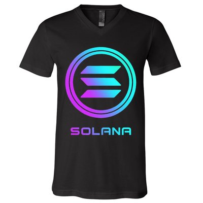Solana Crypto Sol Coin Blockchain Decentralized Application V-Neck T-Shirt