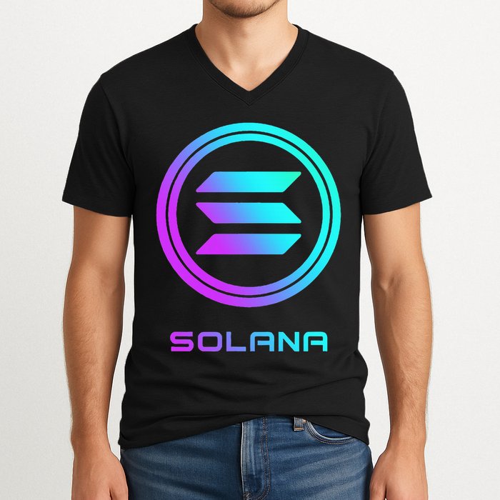 Solana Crypto Sol Coin Blockchain Decentralized Application V-Neck T-Shirt