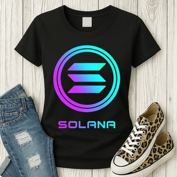 Solana Crypto Sol Coin Blockchain Decentralized Application Womens T-Shirt