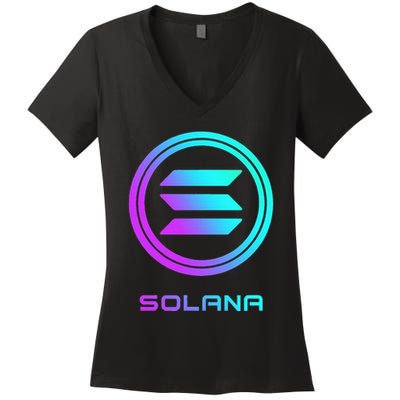 Solana Crypto Sol Coin Blockchain Decentralized Application Women's V-Neck T-Shirt