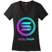 Solana Crypto Sol Coin Blockchain Decentralized Application Women's V-Neck T-Shirt