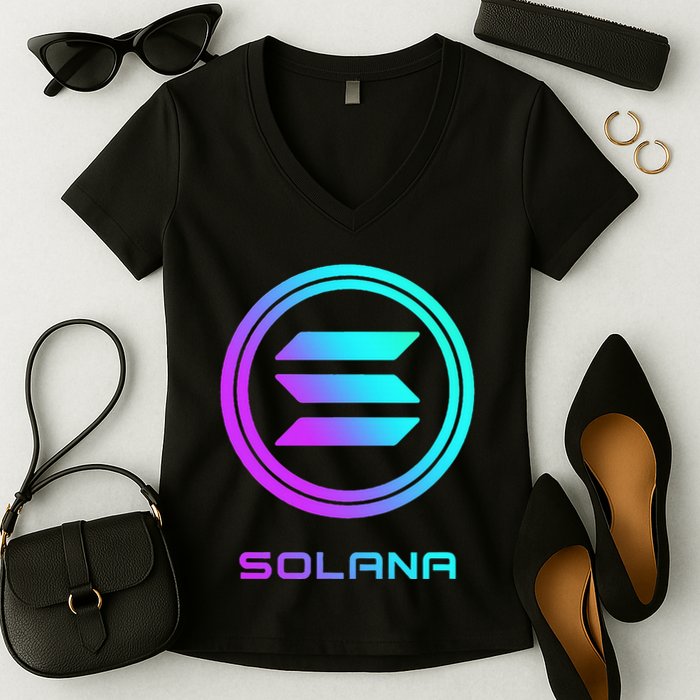 Solana Crypto Sol Coin Blockchain Decentralized Application Women's V-Neck T-Shirt