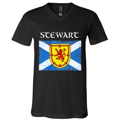 Stewart Clan Scottish Name Scotland Flag V-Neck T-Shirt