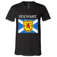 Stewart Clan Scottish Name Scotland Flag V-Neck T-Shirt