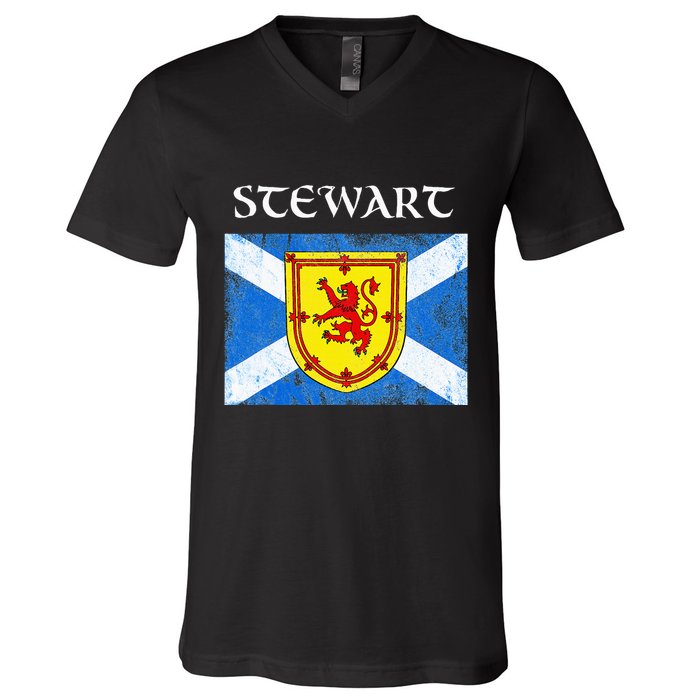 Stewart Clan Scottish Name Scotland Flag V-Neck T-Shirt
