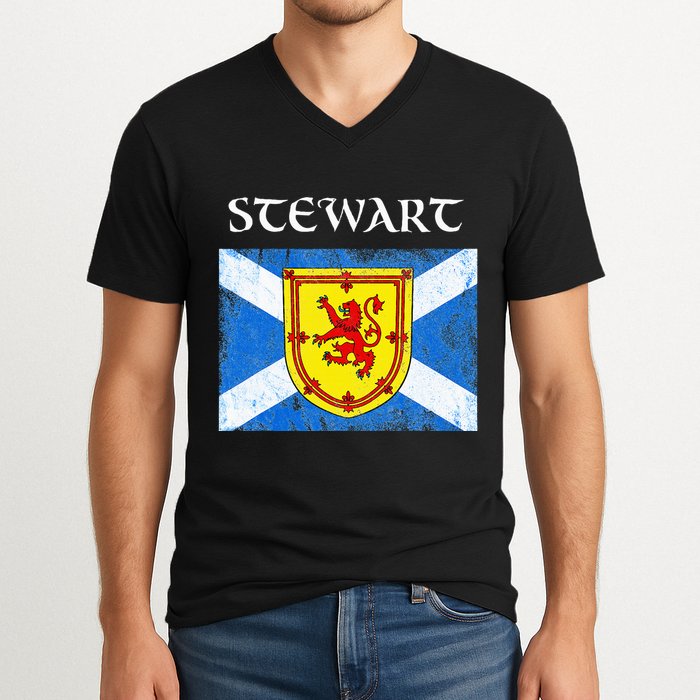 Stewart Clan Scottish Name Scotland Flag V-Neck T-Shirt