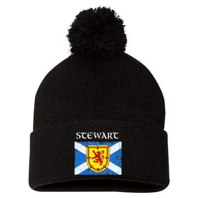 Stewart Clan Scottish Name Scotland Flag Pom Pom 12in Knit Beanie