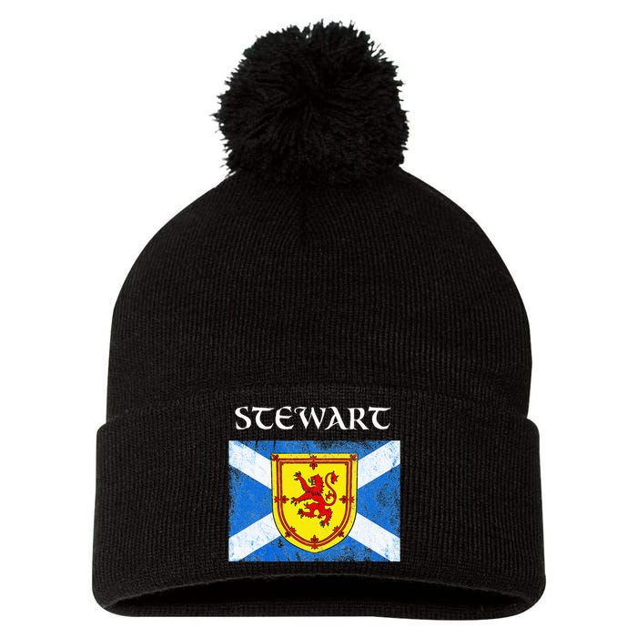 Stewart Clan Scottish Name Scotland Flag Pom Pom 12in Knit Beanie