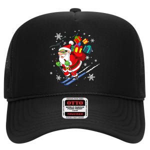 Santa Claus Skiing Christmas Merry Xmas Ski Sport Lovers High Crown Mesh Back Trucker Hat